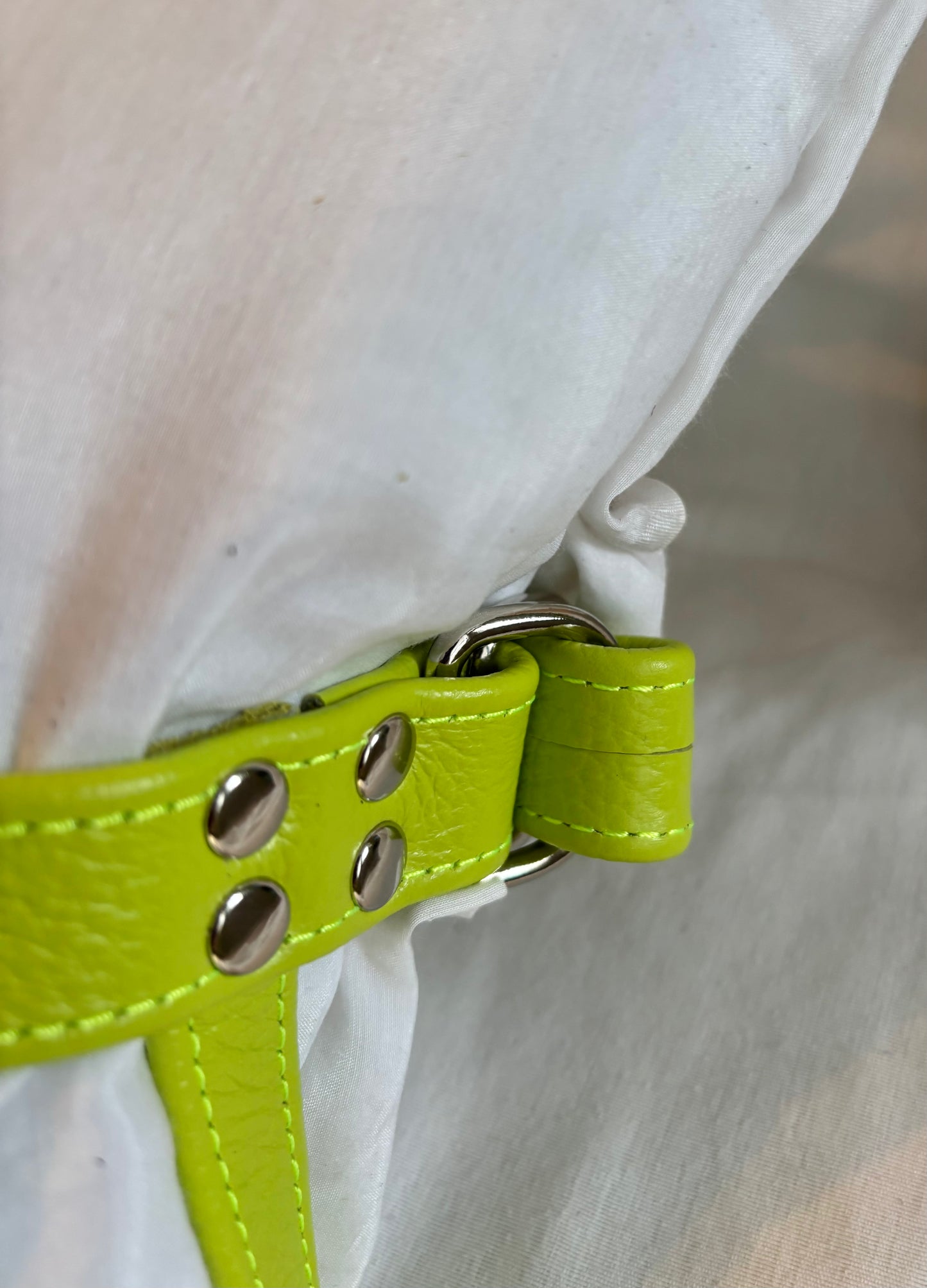 Strapon Harness - Acid Green Leather - Size Inclusive