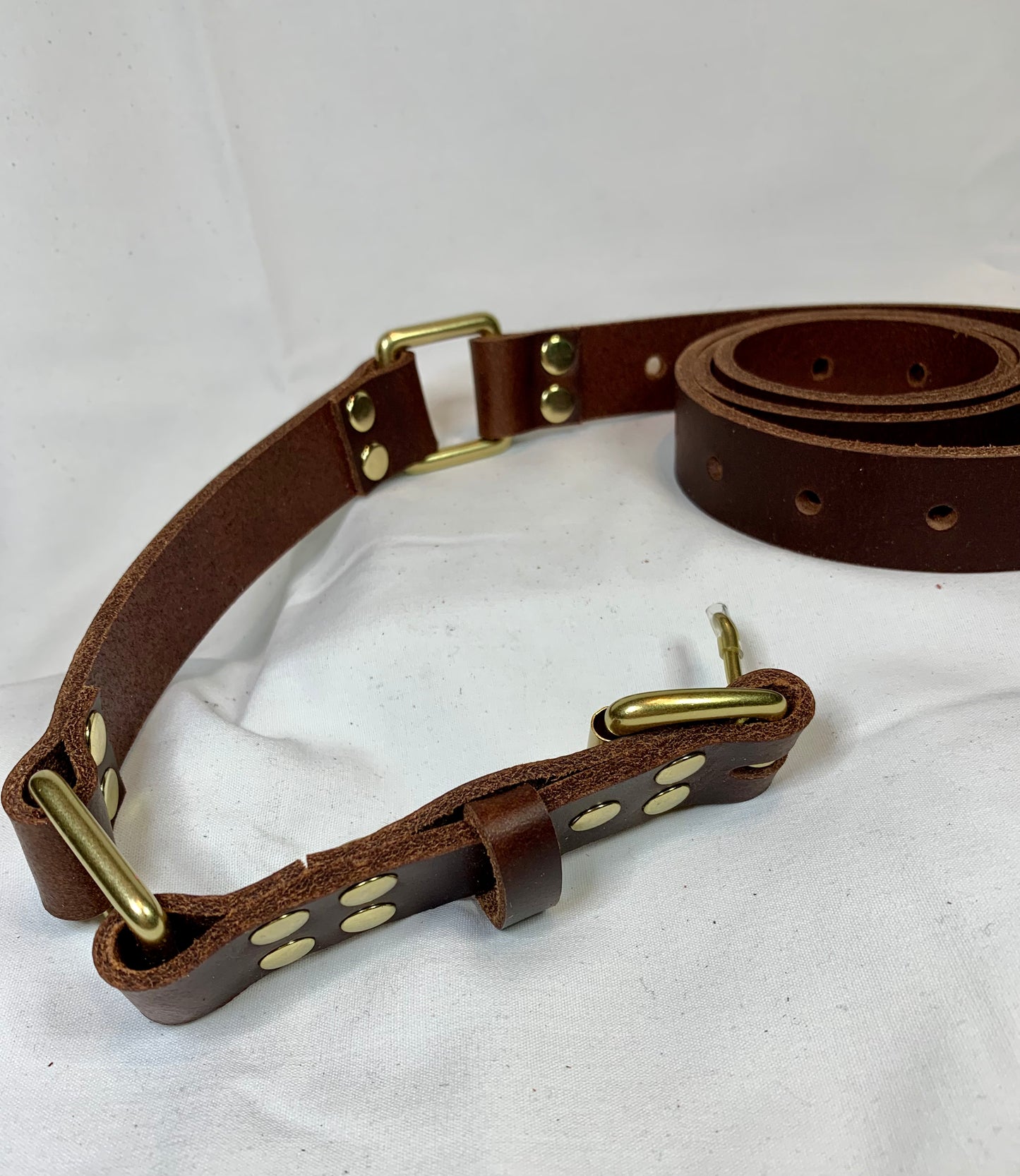 1' Bondage Belt - Brown Leather with Brass Hardware