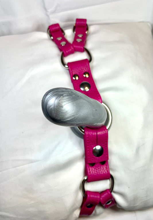 Thigh Harness Strapon - Magenta Leather (Size Inclusive)