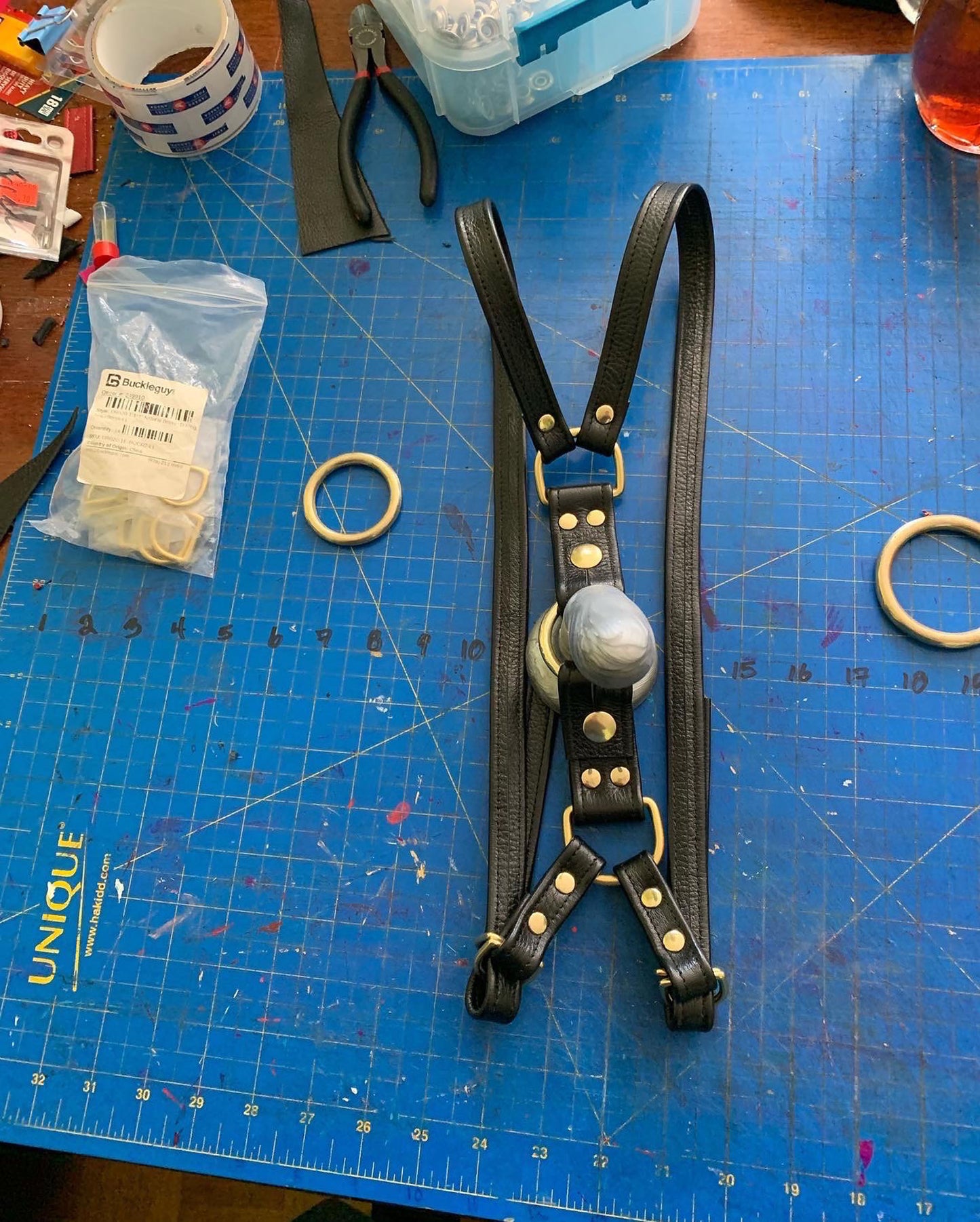 Black Leather Strapon Collection With Brass Hardware - Thigh, Strap, Hand