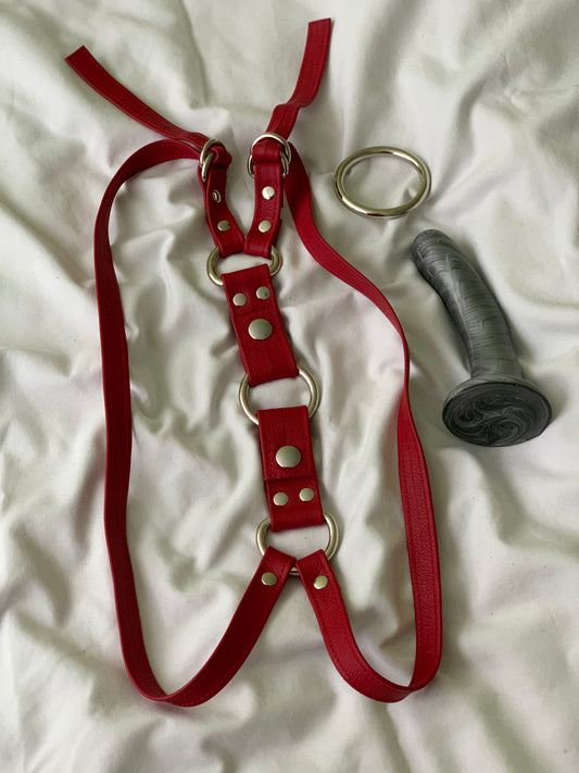 Red Leather Strapon Set (Boot, Hand, Thigh)