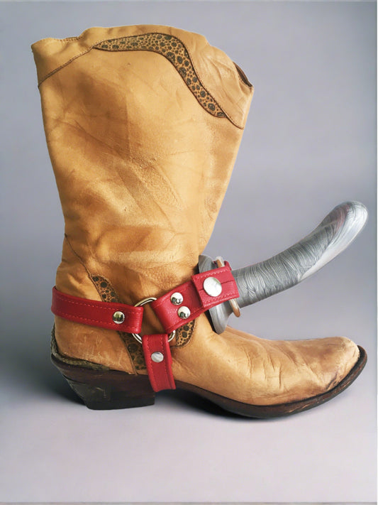Boot Harness Strapon (Kickf*cker) - Red Leather ALL SIZE