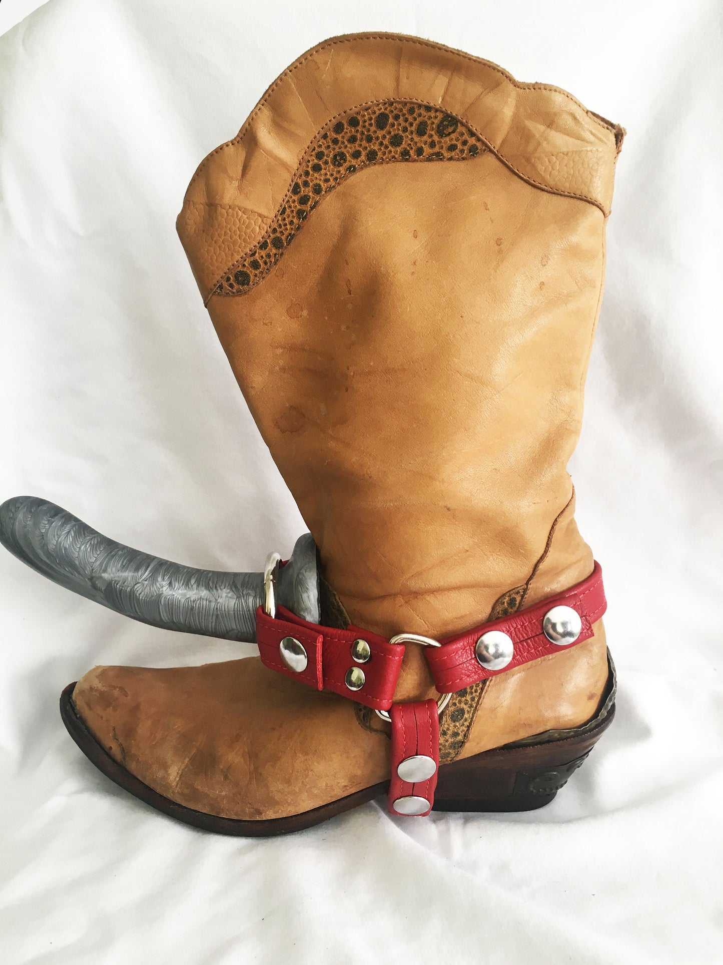Boot Harness Strapon (Kickfucker) - Red Leather (ALL SIZE)
