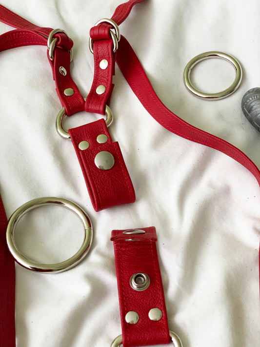 Thigh Strapon Harness - Red Leather (Size Inclusive)